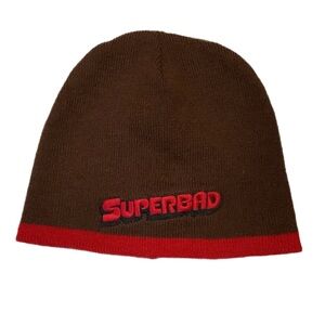 SUPERBAD movie logo promo acrylic knit beanie skull cap brown